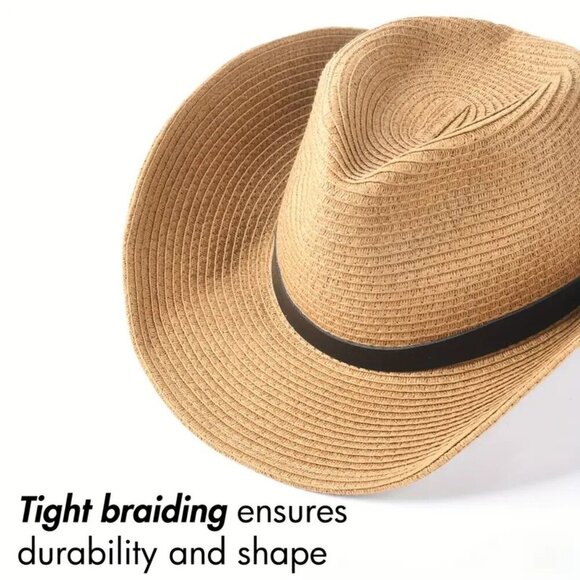 Western Wide Brim Straw Hat (Color: Khaki) - Picture 4 of 4